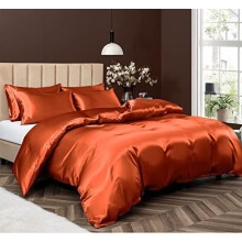 King Satin Duvet Cover Set Burnt Orange 5-Piece