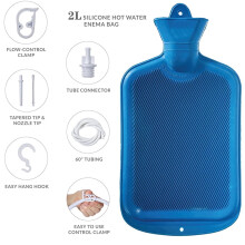 Kit de bolsa de goma reutilizable para enema de 2 litros para limpieza colónica, irrigación y desintoxicación.