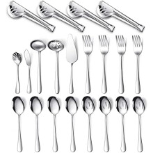 21-Pc Stainless Steel Serving Utensils Set w/ Slotted Spoons, Forks, Tongs, Ladle, Pie Server – Dishwasher Safe, Silver, Compatible with Buffet &