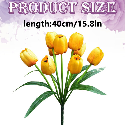 Tulipas artificiais amarelas de seda, 9 cabeças, 40 cm (15,8 polegadas) 2