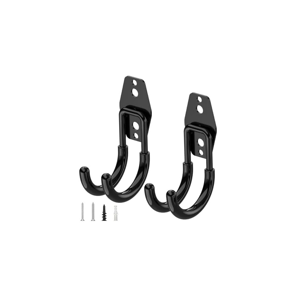 2-Pack Heavy Duty Garage Hooks, Steel Wall Mount Hangers For Ladders, Bikes, Tools Â Compatible With Standard Walls (Small, Black) 9152228215894