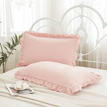 Rosa Kissenbezüge, Standardgröße 50 x 65 cm, rosa Rüschen, niedliches Kissenbezug-Set (2er-Pack), Shabby Chic, weiche Mikrofaser