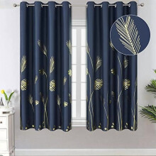 Gold Leaf & Wheat Blackout Curtains, Thermal Insulated, Navy Blue, 52"x63", 2 Panels, Compatible with Standard Rods