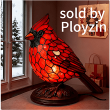 Luminária Noturna de Vitral com Cardeal Ployzin Sheremart – Compatível com Olygee/Pubyfun, Decoração Natalina com Pássaro Vermelho para