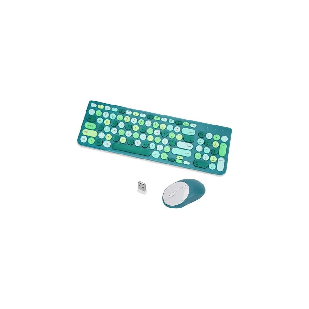 Retro Typewriter Wireless Keyboard & Mouse Combo, 2.4Ghz Usb, Round Keycaps, Â Compatible With Windows/Macos Green 9130661712101