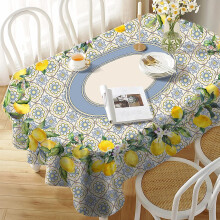 Toalha de mesa oval com estampa de limão, 137 x 183 cm, impermeável e resistente a rugas, lavável para uso interno e externo – ideal para