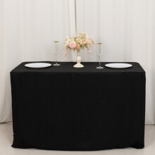 Nappe rectangulaire BalsaCircle4 pieds noire 24 x 30 pouces en polyester, ajustée, pour mariages et événements.