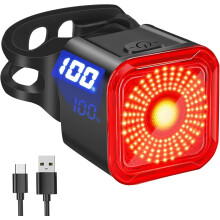 Cykelbaglygte med LED-display, USB-C genopladelig, 6 tilstande, IP55 vandtæt, super lys – kompatibel med racer- og mountainbikes