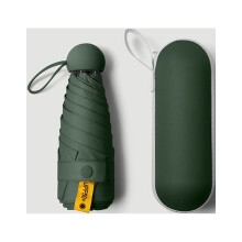 Mini-Kapsel-Regenschirm, UV-beständig, schwarze Beschichtung, Taschenschirm für Sonne und Regen, Outdoor-Reiseschirm, dunkelgrün, 6 Streben
