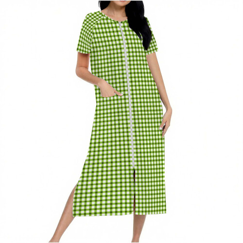 Women's plaid flannel robe with pockets, S-2XL