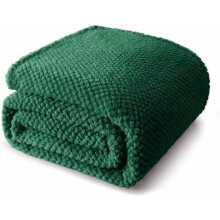 Queen Size Fuzzy Fleece Blanket for Bed, 90x90 Inch Fluffy Warm Soft Jacquard Blankets for All Season, Lightweight and Cozy, Deep Green