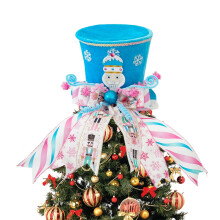 Christmas Tree Topper Hat with Candy Canes & Bow Ribbon – Compatible with Standard Trees