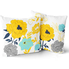 2 stuks aquakleurige sierkussenhoezen met bloemenprint, 45 x 45 cm, geschikt voor standaard vierkante kussens, geel bloemenpatroon voor bank, bed,