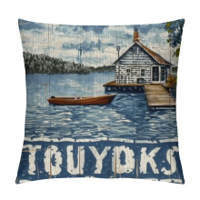 Welkom bij onze Lake House On Lake Time sierkussenhoes (set van 1 inch) decoratie, Lake House boerderij veranda bank bed huisdecoratie wit