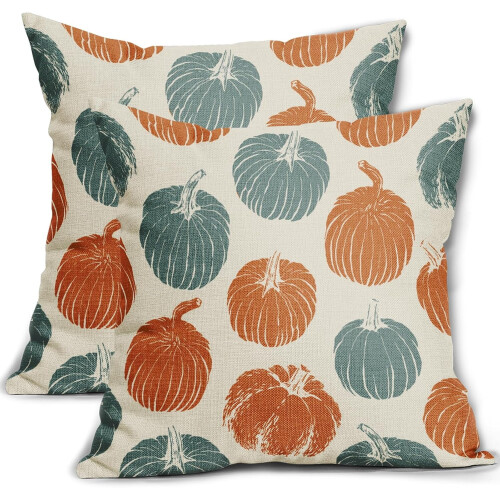 Fodere per cuscini a forma di zucca, azzurre e arancioni, 18x18 cm, set da 2