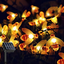 Solar Bee String Lights, 20.8ft, 30 LED, 8 Modes, Copper Wire, Waterproof, Outdoor/Indoor – Compatible with Solar Panel