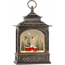 Musical Christmas Snow Globe Lantern with 6H Timer, Battery-Operated, Red Truck & Cardinals – Compatible with AA Batteries
