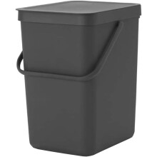 Brabantia Sort & Go Waste Bin 25L (Grey), Space-Efficient Plastic Recycle Container with Handle, Removable and Stay-Open Lid, Easy to Clean Kitchen
