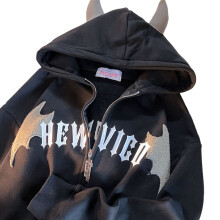 Snygg Damtröja med Devil Horn-motiv, Långärmad Hoodie med Dragkedja, Lösa och Lättviktiga Höstkläder