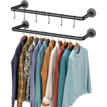 OROPY Industrial Pipe Clothes Bar Rack, Set of 2, 92cm Wall Mounted Detachable Retro Metal Garment Hanging Storage Rail (Double Base)