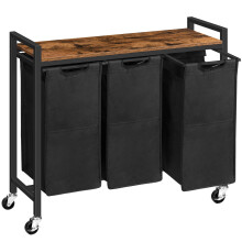 HOOBRO Laundry Basket 3 Compartments, Laundry Sorter 3 ? 40 L, Laundry Hamper with Lid, Laundry Trolley on Wheels, Washing Baskets for Bathroom,