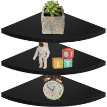 Suwimut Set of 3 Corner Shelf Wall Mount, 25cm/9.8 inch Black Floating Corner Shelf Organizer, Rustic Wood Wall Storage Display Shelves for Bathroom