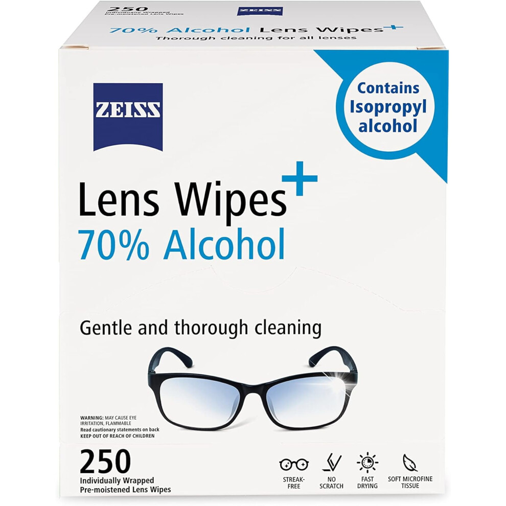 Pre-Moistened Lens Cleaning Wipes with 70% Alcohol, 250 Count