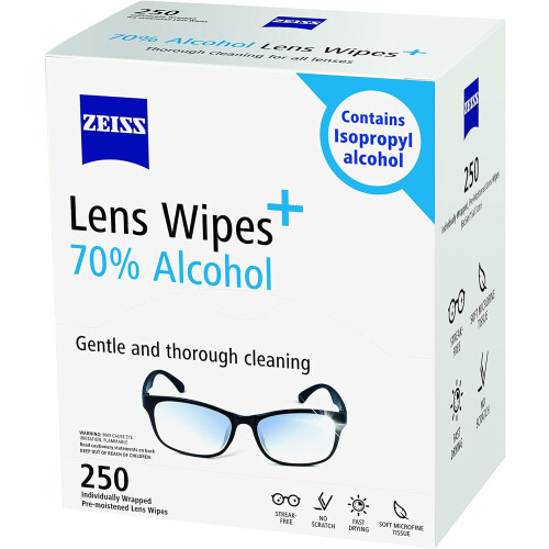 Lenços umedecidos para limpeza de lentes com 70% de álcool. 2