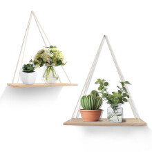YiYa 2Pcs Rope Hanging Floating Shelves Hanging Shelves for Wall Modern Wall Hanging Shelves Wooden Floating Shelves with String Rope for Living Room