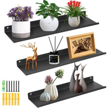 himaly Metal Wall Shelf, Floating Shelves, 30/35/40 cm, Wall Mounted Shelves Set of 3 for Kitchen, Bathroom, Living Room, Bedroom, Black 02