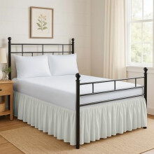 Bedrok met ruches van microvezel, tweepersoons, ivoorkleurig, 61 cm hoog.