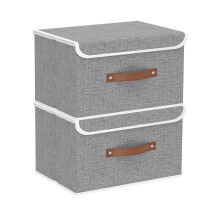 Yawinhe Storage Boxes with Lids 2 Pack, Collapsible Bin with Handle, for Organizing Clothes, 33x23x20cm, Grey, SNK018GYS-2