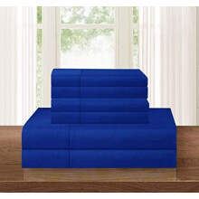 Parure de lit 6 pièces en coton égyptien 1500 fils, infroissable, drap-housse à poches profondes, taille Full, bleu royal
