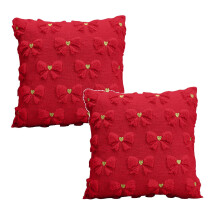 Set van 2 decoratieve kussenhoezen met strik, pluche, 18x18 inch