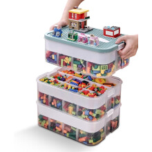 ZPONEED Kids Toys Storage Boxes with Lids for Lego, 3 Layers Stackable Plastic Drawer Organiser, Clear Compartment Craft Container Box for Magnetic
