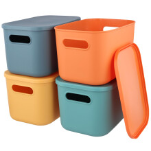 SINJEUN 4 Pcs Plastic Storage Boxes with Lids, Stackable Organiser Storage Baskets for Kitchen Bathroom Office, Playroom, 25x18x16cm, 4 Colors