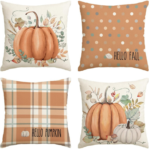 Μαξιλαροθήκες Hello Fall Hello Pumpkin Throw, 18x18 ιντσών Φθινοπωρινή Συγκομιδή Ευχαριστιών με