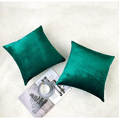 Kuddfodral i sammet för soffa, 45x45 cm, blågrönt, 2-pack 2