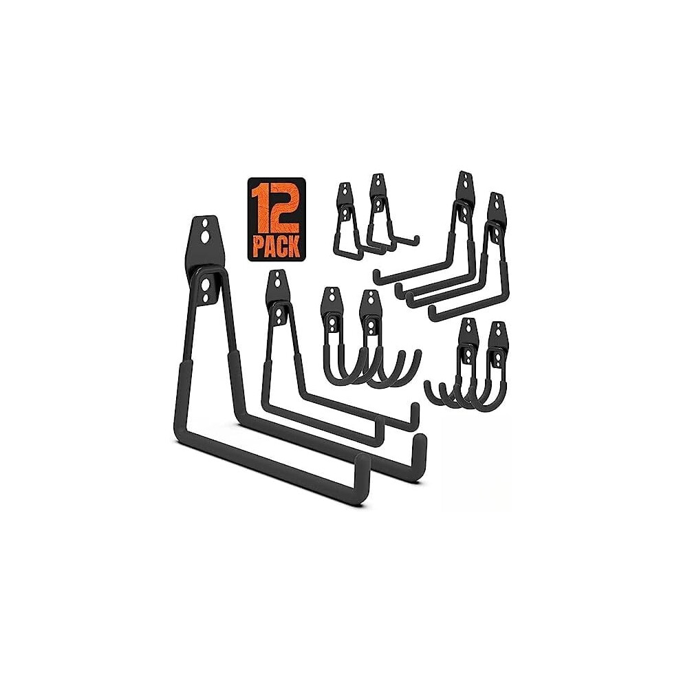 12-Pack Garage Hooks W/ 2 Cord Holders Â Heavy-Duty Wall Mounts For Bikes, Ladders & Garden Tools 9165521437283