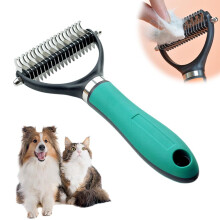 Pet Grooming Brush for Dogs and Cats with Effective Dematting Control, Dual Comb Set, Green