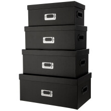 Hollyone Black Storage Boxes with Lids, Cardboard Containers with Handle Holes, Rectangle Wardrobe Boxes, Set of 4 Nesting Assorted Sizes Packaging