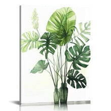 Wandbilder mit grünen Blättern – Minimalistische botanische Leinwanddrucke, tropische Blumenmotive, gerahmt, für Wohnzimmer, Schlafzimmer,