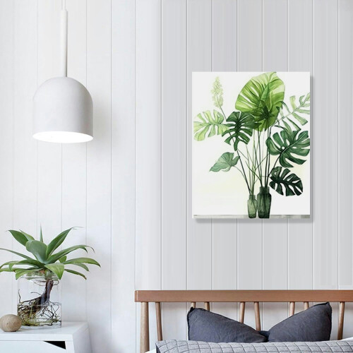 Μινιμαλιστική Τέχνη Τοίχου με Πράσινα Φύλλα – Βοτανικές Εκτυπώσεις σε Καμβά, 2