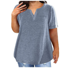 T-shirt grande taille pour femme, manches courtes, col en V, couleur unie, basique, XXL