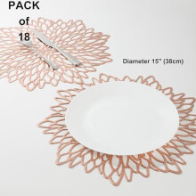 Sets de table ronds en vinyle métallisé rose doré à motif floral, lot de 18.