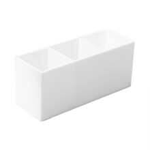 Porte-stylo transparent en acrylique à 3 compartiments et étui à pinceaux de maquillage pour baume à lèvres, gloss, crayon à sourcils – Blanc