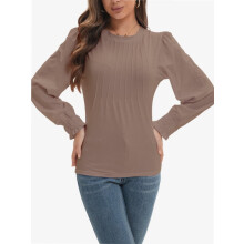 Damen-Herbst-Tunika-Tops mit Puffärmeln, Faltenröcken, Rundhalsausschnitt, Blusen, lässige, lockere T-Shirts