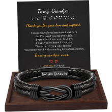 Pulseira masculina trançada em couro marrom (1 peça)