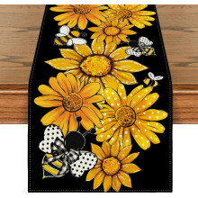 Chemin de table estival à pois, motif tournesol et abeille, décoration saisonnière pour la cuisine et la salle à manger, idéal pour les fêtes