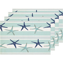 Nautische placemats met zeesterrenmotief, blauw linnen/jute, 12x18 inch (set van 12x18 inch).